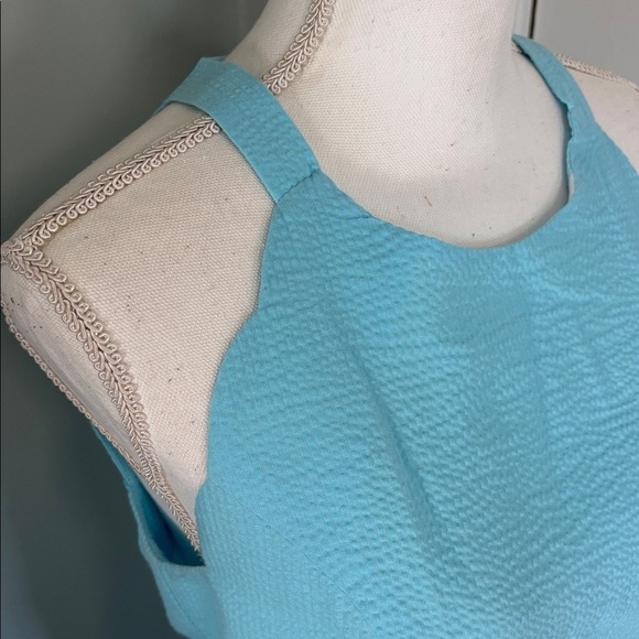 Lauren James Solid Seersucker Light Blue Landry Dress Open back size medium - Picture 3 of 8